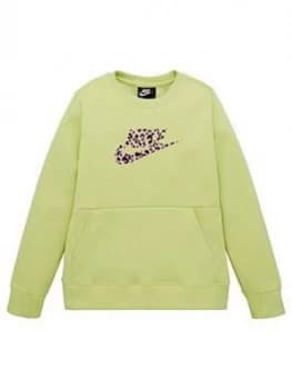 Nike Older Childrens Crew Print Sweat - Green Pink, Green/Pink, Size L, 12-13 Years