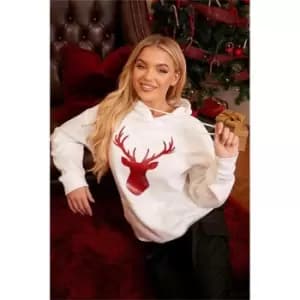 I Saw It First White Glitter Reindeer Graphic Oversized Hoodie - White