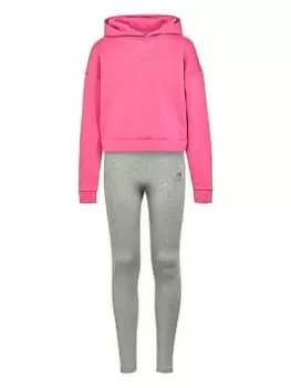 adidas Sportswear Junior Girls Overhead Hoodie And Tight Set - Pink, Size 13-14 Years, Women