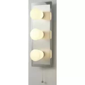 Wall light IP44 Cone with pull switch 3 Polished chrome bulbs & Aluminium/opal glass