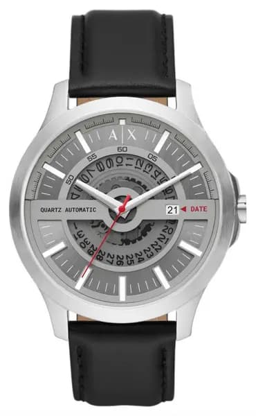 Armani Exchange AX2445 Mens Grey Dial Black Leather Watch