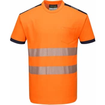 T181 - Orange/Navy Sz M PW3 Hi-Vis Short Sleeved T-Shirt Viz Visibilty - Portwest