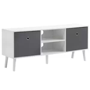 Homcom Modern TV Cabinet Stand With Fabric Pull Out Drawers White And Grey