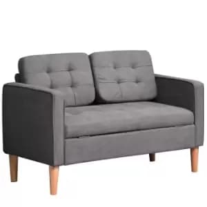 Homcom Two Seater Storage Sofa Compact Cotton Loveseat Wood Legs Back Buttons Grey