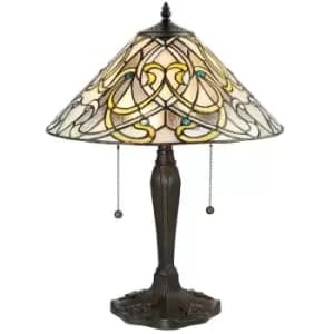 Tiffany Glass Table Lamp Light Dark Bronze & Art Nouveau Round Shade i00187
