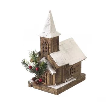 Wooden Church With Lights Decoration