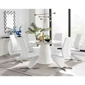 Furniture Box Palma White Marble Effect Round Dining Table and 6 White Willow Chairs