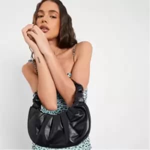 I Saw It First Faux Leather Ruched Handle Grab Bag - Black