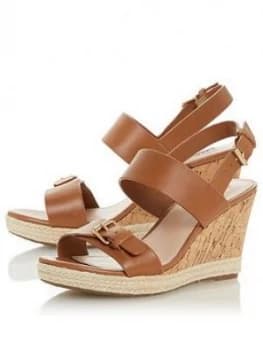 Dune London Kendyl Buckle Strap Wedge Sandal - Tan Leather, Size 4, Women