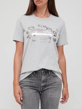 Superdry Vintage Logo Sparkle Tee - Grey, Size 10, Women