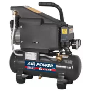 Sealey SAC0610E Air Compressor 6L Direct Drive 1hp