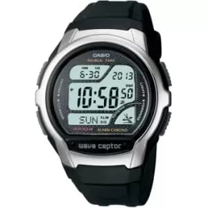 Mens Casio 'Waveceptor' Silver, Grey and Black Stainless Steel and Plastic/Resin Quartz Chronograph Radio-Controlled Watch