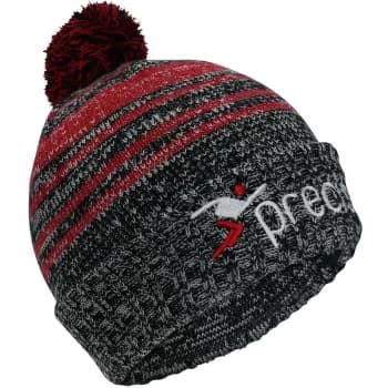 Pom Beanie Hat - Black/Grey/Red - Precision