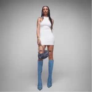 Missguided Textured Rib Extreme Racer Neck Mini Dress - White