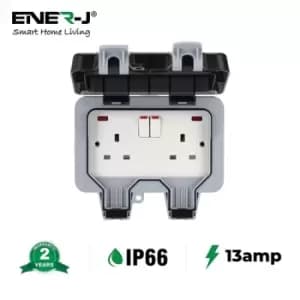 ENER-J 2 Gang 13A Twin BS Sockets with Switch