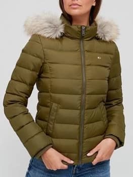 Tommy Jeans Faux Fur Hooded Padded Down Jacket - Olive