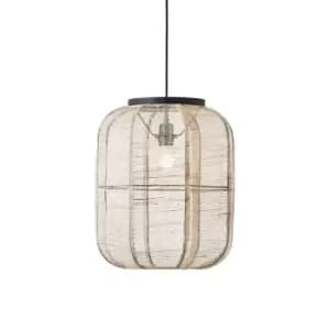 Zaire Single Pendant Ceiling Lamp, Natural Linen, Matt Black