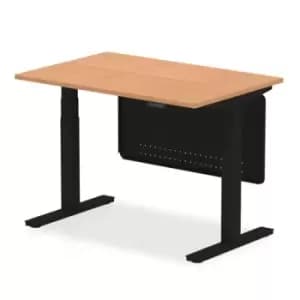 Air 1200 x 800mm Height Adjustable Desk Oak Top Black Leg With Black Steel Modesty Panel