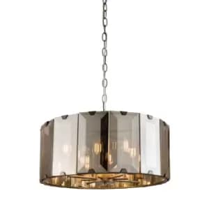 Ceiling Pendant Light Gloss Slate Grey & Smoked Cut Glass 8 x 40W E14