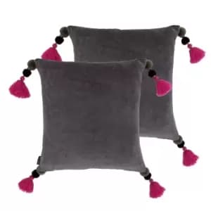 Paoletti Poonam Polyester Filled Cushions Twin Pack Cotton Mink/Damson