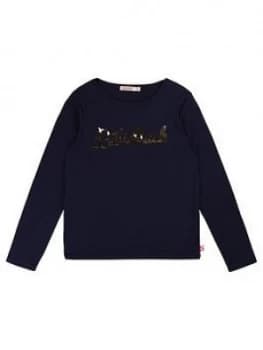 Billieblush Girls Long Sleeve Metallic Logo T-Shirt - Blue