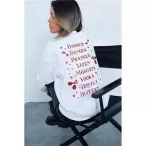 I Saw It First White Reindeer And Tequila List Back Print Oversized Sweatshirt - White