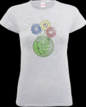 Marvel Avengers Hulk Flower Fist Womens T-Shirt - Grey - L