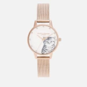 Olivia Burton Womens Illustrated Animals Pearly Kitten Watch - Rose Gold Mesh