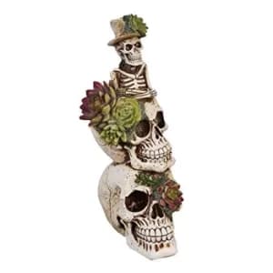 White Resin Stacked Floral Skulls Figurine 30cm