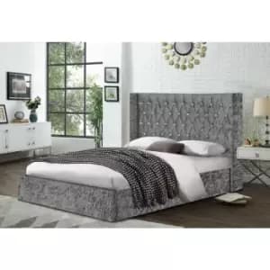 Eniya Upholstered Beds - Crush Velvet, Double Size Frame, Grey - Grey