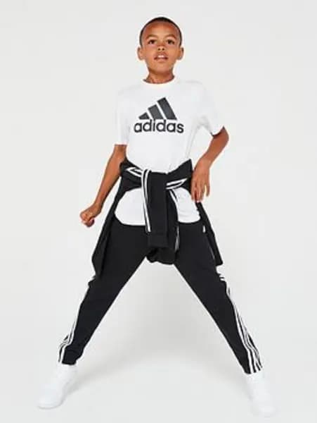 Boys, adidas Sportswear Junior Essentials Short Sleeve T-Shirt - White/Black, Size 7-8 Years White/Black RXEMG Unisex 7-8 YEARS