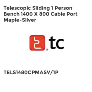 TC Group Telescopic Sliding 1 Person Bench 1400 x 800 Cable Port Maple-Silver