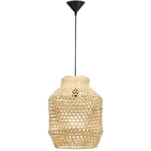 Allen Dome Pendant Ceiling Light Natural Rattan Black Fabric Wire, Base LED E27 - Merano
