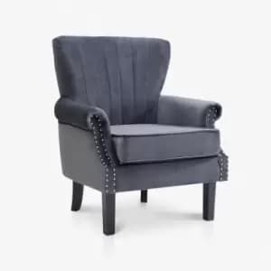 Melbourne Studded Armchair Velvet - Dark Grey
