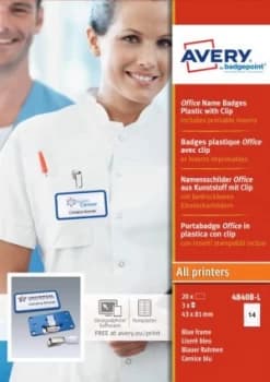 Office 40 Name Badge with Susp Clip Blue 20 Badges 42 Lbls