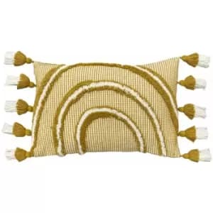 Rainbow Tufted 100% Cotton Tasselled Cushion Cover, Ochre, 30 x 50 Cm - Furn