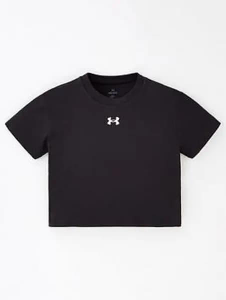 Under Armour Junior Girls Crop Sportstyle Logo T-Shirt - Black/White, Size XL