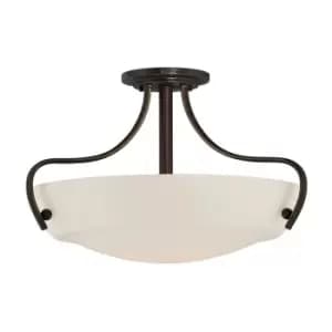 3 Bulb Semi Flush Light Palladian Bronze LED E27 100W Bulb