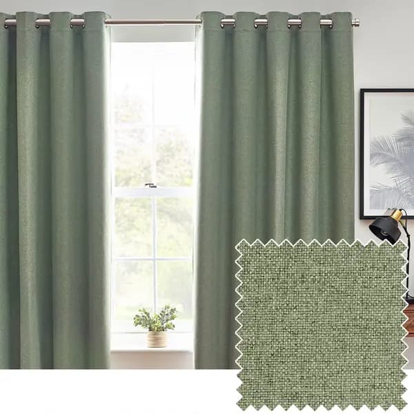 Dawn 100% Blackout Thermal Eyelet Curtains Eucalyptus, Eucalyptus / 117 x 183cm