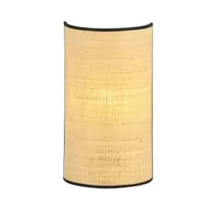 Aston Black Rattan Desing Wall Lamp with Shade with Brown Fabric Shades, 1x E14