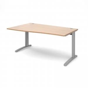 TR10 Left Hand Wave Desk 1600mm - Silver Frame Beech Top
