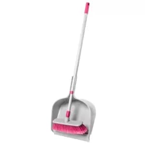 Kleeneze Telescopic Dustpan with Broom Set - Grey/Pink