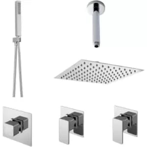 Nuie - Windon Thermostatic Concealed Mixer Shower with Shower Handset + Fixed Head and Stop Taps
