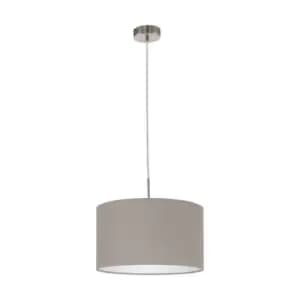 Pendant Light Colour Satin Nickel Steel Shade Taupe Fabric Bulb E27 1x60W