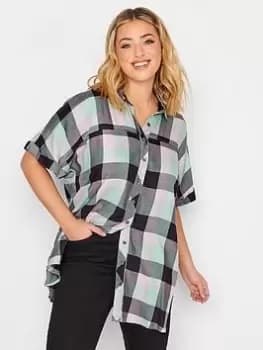 Yours Short Sleeve Check Shirt - Green, Size 16, Women