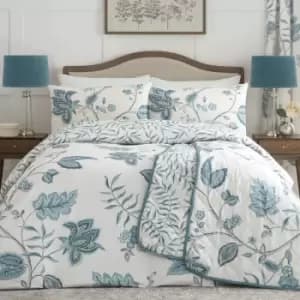 Dreams & Drapes Samira Floral Print Easy Care Reversible Duvet Cover Set, Teal, Double