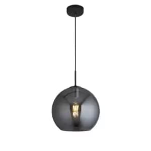 Amsterdam 1 Light Round Ceiling Pendant (30cm Dia.) Smoked Glass, Black