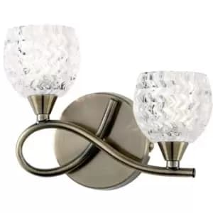 Endon Boyer - 2 Light Indoor Wall Light Antique Brass with Glass, G9