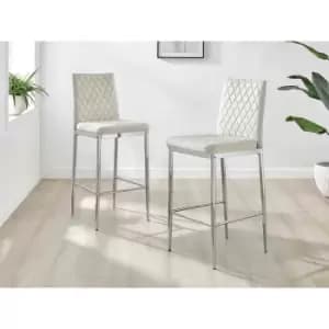 Furniture Box 2X Milan Kitchen Bar Stools Cream Velvet Silver Legs