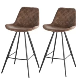 HOMCOM Set Of 2 Bar Stools Vintage Microfiber Cloth Tub Seats Padded Comfortable Steel Frame Footrest Quilted Home Business Bar Brown